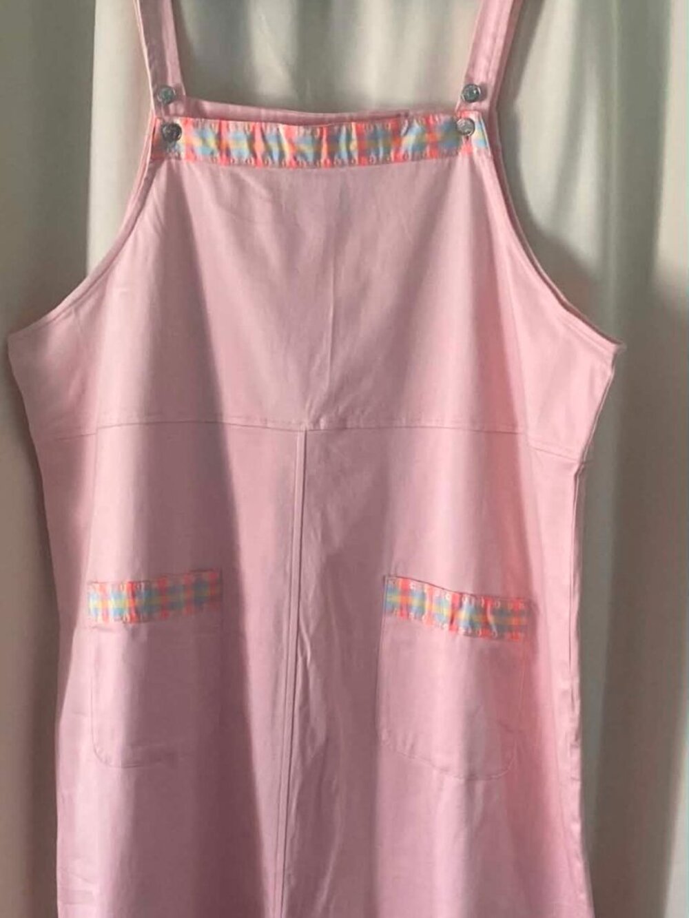 Denim & Co Pink Sleeveless Jumper Dress Size 2X NWT Plaid Trim Pockets